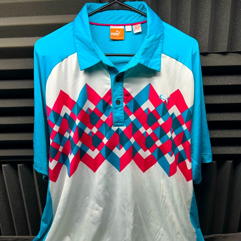 Puma Golf Polo Shirt XXL Cool Cell Blue / White / Pattern